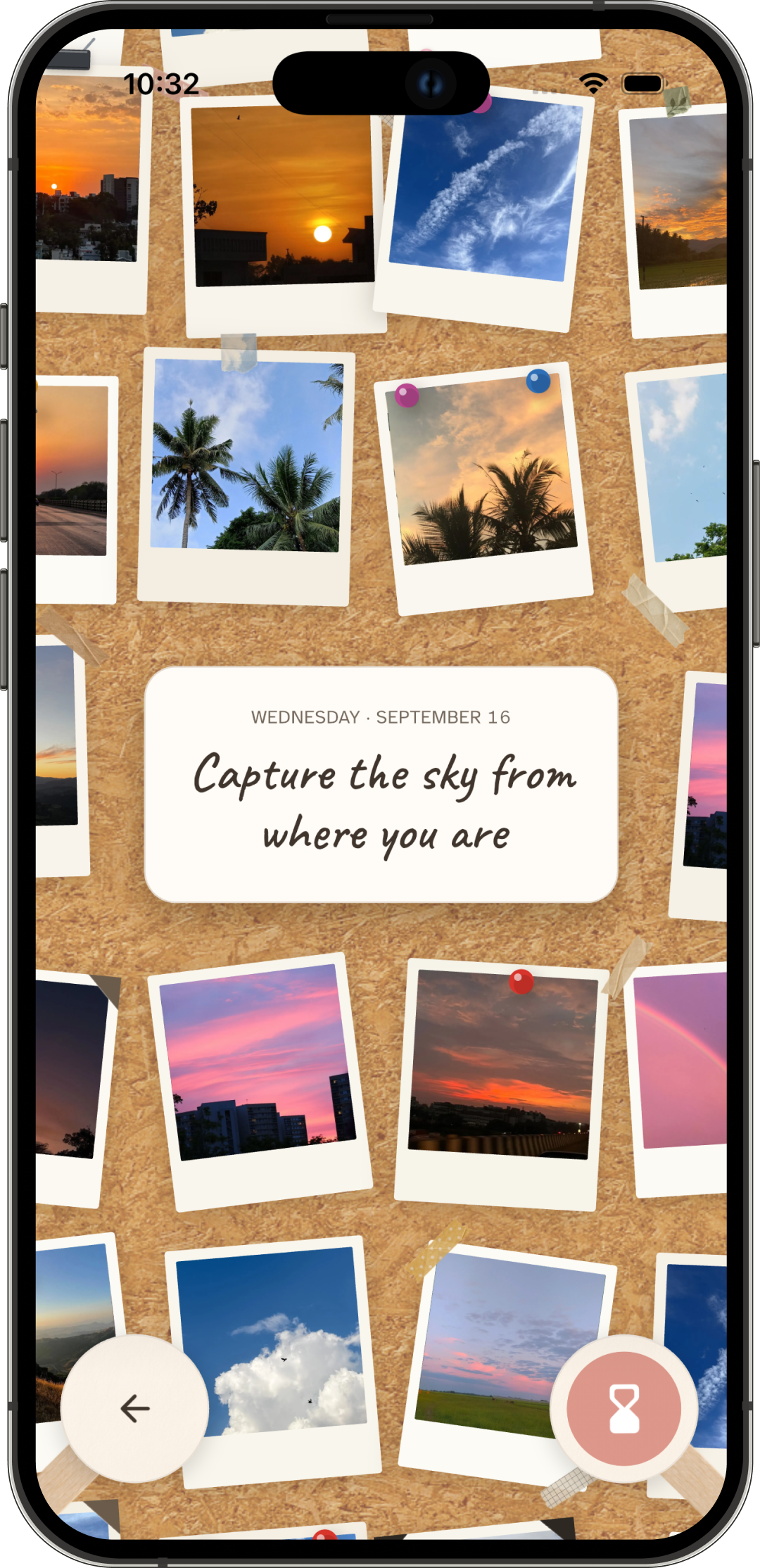 Explore everyone's photographs on the shared mosaic corkboard.